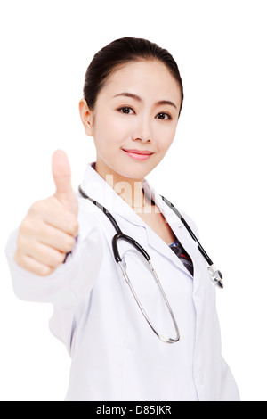 The young female doctor thumbs Stock Photo