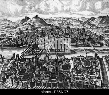 Isle de la Cite and the River Seine, Paris in 1600 Stock Photo