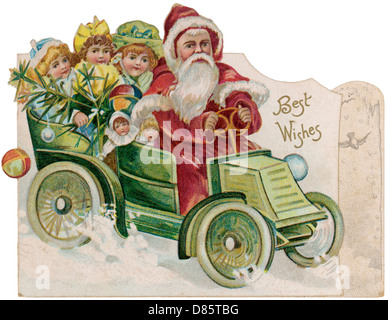 Father Christmas Delivering Presents By Car Stock Photo