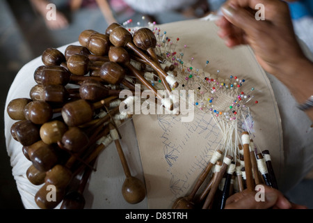 Detail of bobbin lace ( renda de bilros ), cultural traditions from Northeastern Brazil handmade lace Stock Photo
