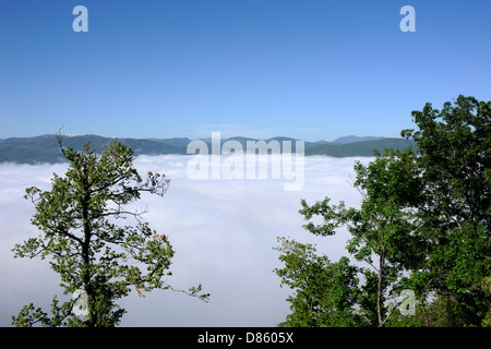 Italy, Umbria, morning fog on the Norcia valley Stock Photo
