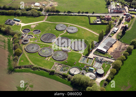 aerial view of a water treatment works Stock Photo