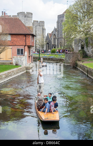 Asian Family Enjoying a punt trip on the River Stour  Westgate Gardens Canterbury Kent England Stock Photo