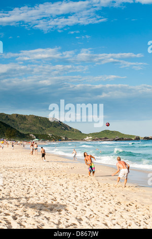 Praia Mole (Mole Beach), one of the most crowded beaches of Island of Santa Catarina during summer season. Stock Photo