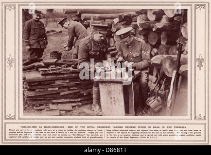 British troops making hand grenades, WW1 Stock Photo