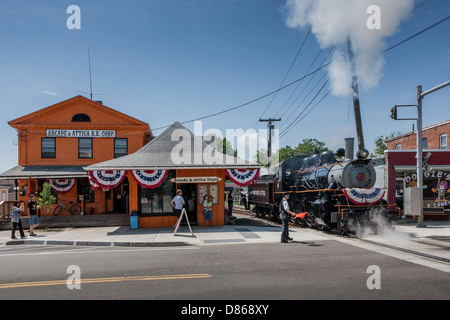 Steam excursion train Arcade and Attica Railroad leaving Arcade in western New York Wyoming County Stock Photo