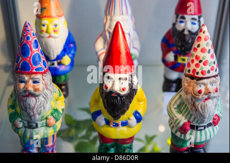 London, UK. 20th May 2013.Gnomes at Chelsea for the first tume. These are painted by celbrities including Joanna Lumley, Julian Fellows and Maggie Smith L to R. The first day of the Chelsea Flower Show. The Royal Hospital, Chelsea. Credit: Guy Bell/Alamy Live News Stock Photo