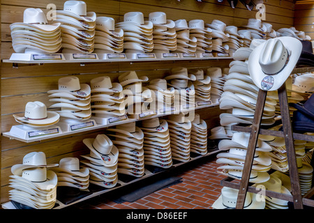 Cowboy hats for sale at the Wrangler western wear store in Cheyenne, Wyoming Stock Photo