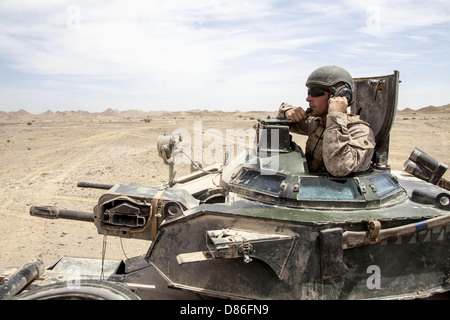 A US Marine Corps LAV-25 amphibious reconnaissance vehicle during an exercise April 29, 2013 in Afghanistan. Stock Photo