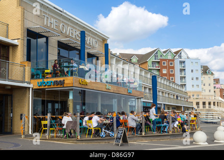 Urban Reef cafe deli restaurant at Boscombe beach at the Overstrand on Boscombe promenade which overlooks pier and beach