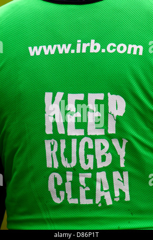 Keep rugby clean message on staff shirts at rugby sevens Stock Photo ...