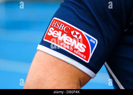 IRB HSBC Rugby Sevens world series label on sleeve Stock Photo