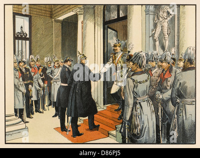Otto von Bismarck (1815 - 1898), is welcomed by Wilhelm II. Stock Photo