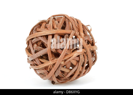 decorative wicker wooden balls isolated on white Stock Photo