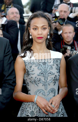 Cannes, France. 20th May 2013. Actress Zoe Saldana attends the premiere of 'Blood Ties' during the the 66th Cannes International Film Festival at Palais des Festivals in Cannes, France, on 20 May 2013. Photo: Hubert Boesl/dpa/Alamy Live News Stock Photo