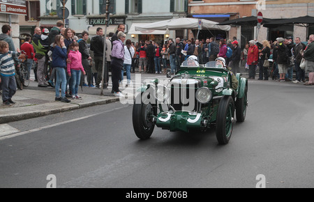 A vintage 1933 K3 MG competes in the 1000 mile Mille Miglia round trip from Brescia to Rome and back again. Stock Photo