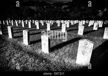 This is a black and white image of unknown Confederate soldier graves at Oakwood Cemetery in Montgomery, Alabama. Stock Photo