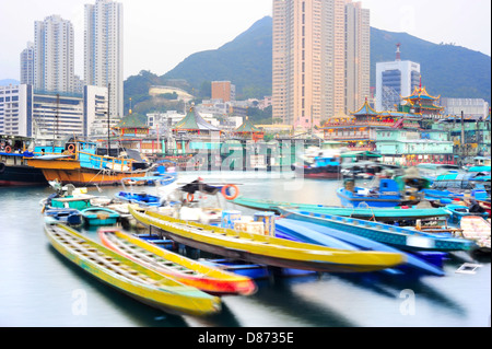 Aberdeen is famous to tourists for its floating village and floating seafood restaurants. Hong Kong Stock Photo