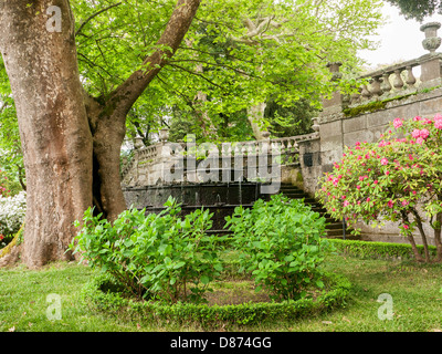 Balastrades and shrubs in the enchanting gardens of Villa Lante in Bagnaia, Umbria, Italy Stock Photo