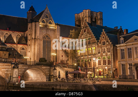 St Michael's Church and bridge at night Ghent Belgium