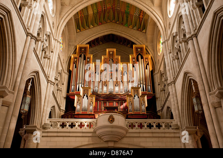 church organ inside the catholic Almudena Cathedral Santa Maria la Real de La Almudena in Madrid, Spain, Europe Stock Photo