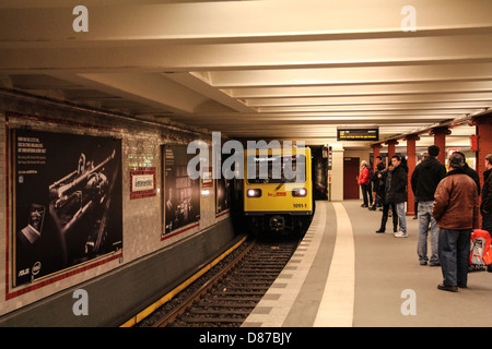 Underground subway line U2 of the Berlin U-Bahn, in the station Alexanderplatz Stock Photo