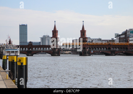 Underground subway line U1 of the Berlin U-Bahn, while passing on Oberbaumbruecke bridge Stock Photo