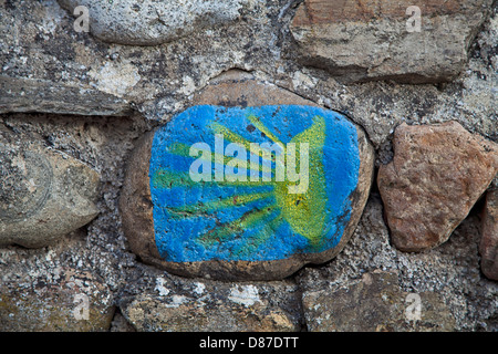 stylized scallop shell, route marker along the Camino to Santiago de Compostella, Spain Stock Photo