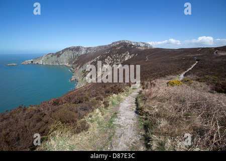 The Wales Coastal Path in North Wales. Picturesque view of the Wales Coast Path on Holyhead Mountain. Stock Photo