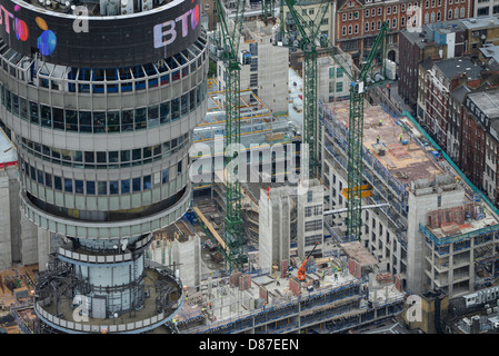 Aerial photograph of building work and the BT Tower in London Stock Photo