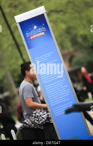 London, UK. 21st May 2013. The docking station for Jackpotjoy's FUNdation 'Lark and Ride' free unicycle initiative in Russel Square, London, 21st May 2013. Credit:  Graeme George / Alamy Live News Stock Photo