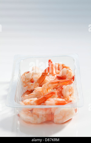 Prawns in plastic container, close up Stock Photo