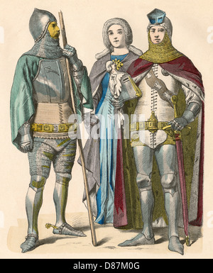 German knights and lady. Hand-colored print Stock Photo: 59192835 - Alamy