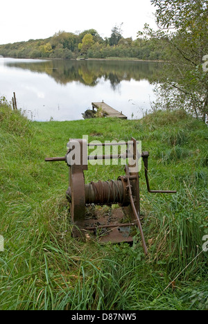 Rusted Old Boat Winch, Crom Estate, Upper Lough Erne, County Fermanagh, Northern Ireland Stock Photo