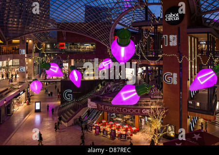 Christmas decorations and lights in Cabot Circus shopping mall, Bristol, England, UK Stock Photo