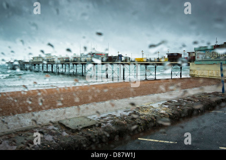 Paignton pier on a rainy day in Spring/Summer, South Devon, England, UK Stock Photo