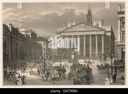 The Royal Exchange and the Bank of England, London, 19th century Stock ...