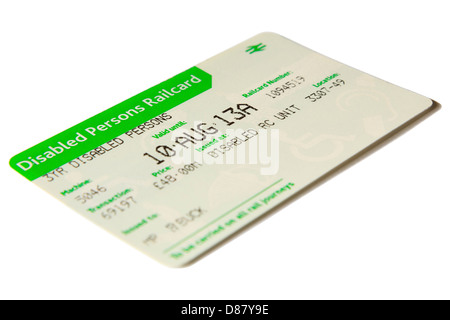 3YR Disabled Persons Railcard for reduced rail fares and cheap train travel isolated on a plain white background. England, UK Stock Photo