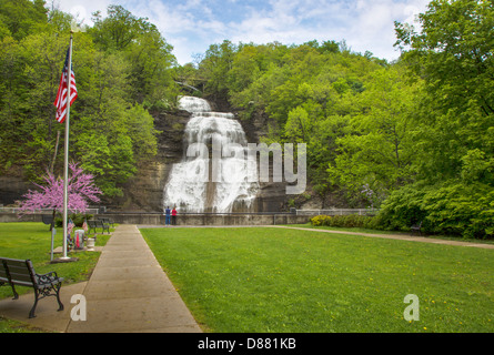 She-Qua-Ga or Tumbling Waters waterfalls in Montour Falls in the Finger Lakes region of New York State Stock Photo