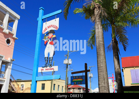 Historic Redcliffe Quay District,St. John's,Antigua Island,Antigua & Barbuda,Caribbean,Cafe Napoleon,Sign Stock Photo