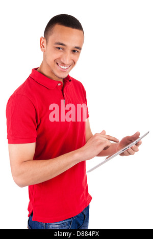 Happy African American College Student Working on Touch Stock Photo