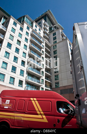 Modern apartments at St George's Wharf showing Royal Mail van, Vauxhall, London, England, UK Stock Photo