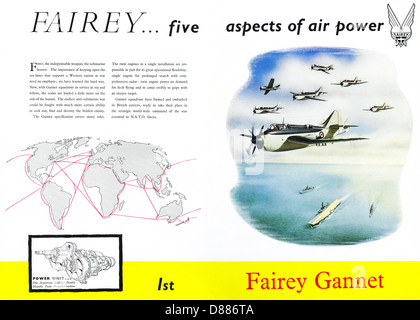 Double page advert for FAIREY GANNET aircraft advertisement in trade magazine circa 1955 Stock Photo