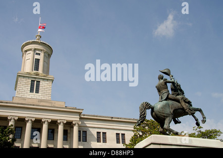 Tennessee, Nashville. Tennessee State Capitol, East Garden, equestrian statue of Andrew Jackson, circa 1880. Stock Photo