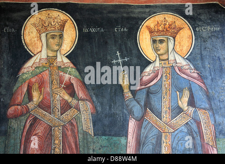 Murals in the monastery Govora. Part of the construction of the monastery dates back to the time of the Principality of Vlad Dra Stock Photo