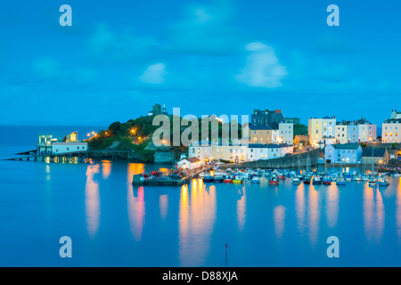 Tenby Harbour Tenby Pembrokeshire Wales at twilight Stock Photo