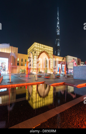 exterior night view of Dubai Mall, the world's largest, in Dubai United Arab Emirates Stock Photo