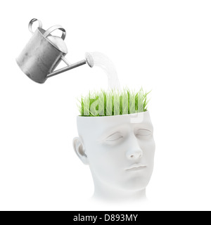 Learning and mental development concept - grass growing out of a head