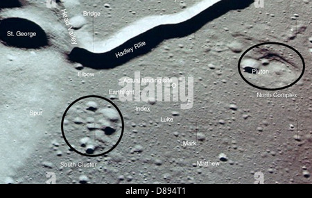 Apollo 15 Landing Site labelled photo. Stock Photo