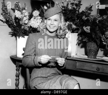 DORIS DAY US film actress in her dressing room while filming Romance on the High Seas in 1948 Stock Photo